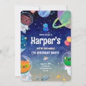 Outer Space Feest Planeet Dieren Verjaardag Kaart (Voorkant)