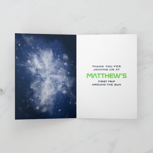 Outer Space First Birthday Bedankkaart (Binnen)