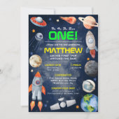 Outer Space First Birthday Invitation Kaart (Voorkant)