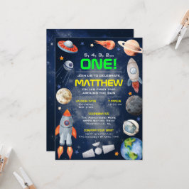 Outer Space First Birthday Invitation Kaart