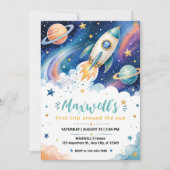 Outer Space First Birthday Invitation Kaart (Voorkant)