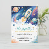 Outer Space First Birthday Invitation Kaart (Staand voorkant)