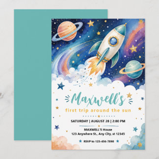 Outer Space First Birthday Invitation Kaart