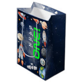 Outer Space First Birthday Medium Cadeauzakje (Voorkant Gekanteld)