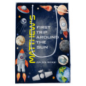 Outer Space First Birthday Medium Cadeauzakje (Achterkant)