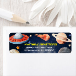 Outer Space First Birthday Return Address Etiket