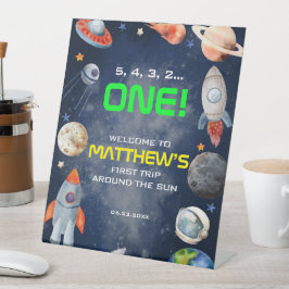 Outer Space First Birthday Welcome Reclamebord Met Voetstuk