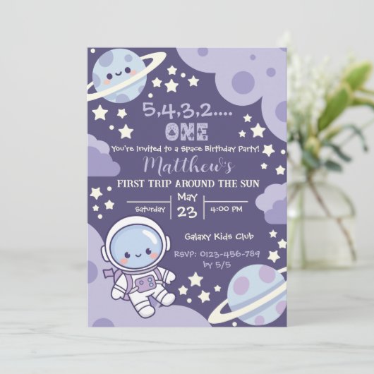 outer space First Trip 1st birthday boy Kaart (Staand voorkant)