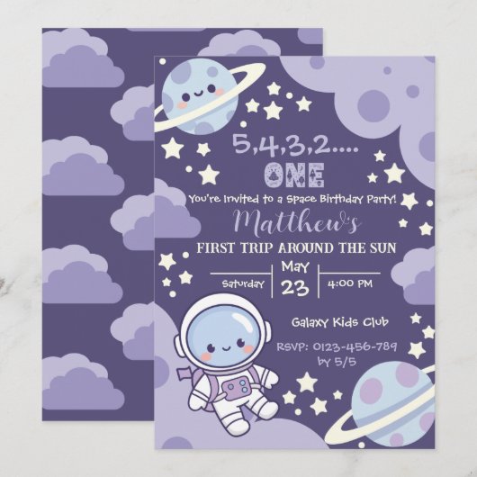 outer space First Trip 1st birthday boy Kaart (Voorkant / Achterkant)