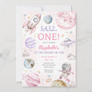 Outer Space First Trip Around The Sun 1st Birthday Kaart