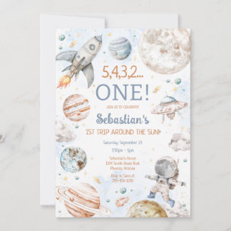 Outer Space First Trip Around The Sun 1st Birthday Kaart