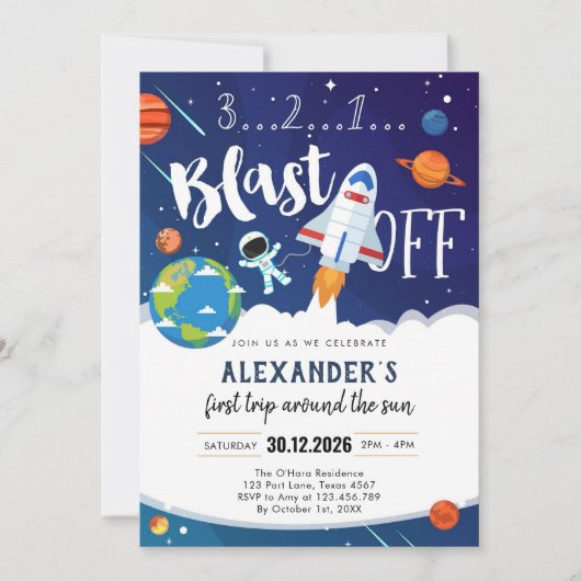 Outer Space First Trip Around the Sun 1st Birthday Kaart (Voorkant)