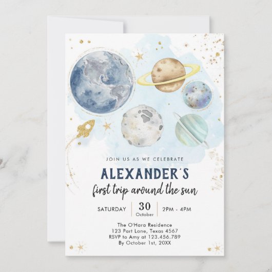 Outer Space First Trip Around the Sun 1st Birthday Kaart (Voorkant)