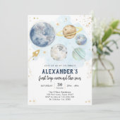 Outer Space First Trip Around the Sun 1st Birthday Kaart (Staand voorkant)