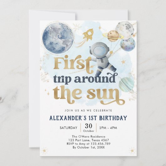 Outer Space First Trip Around the Sun 1st Birthday Kaart (Voorkant)