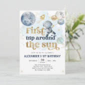Outer Space First Trip Around the Sun 1st Birthday Kaart (Staand voorkant)