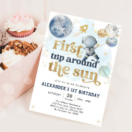 Outer Space First Trip Around the Sun 1st Birthday Kaart