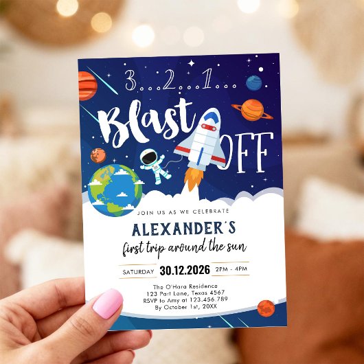 Outer Space First Trip Around the Sun 1st Birthday Kaart