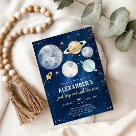 Outer Space First Trip Around the Sun 1st Birthday Kaart