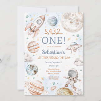 Outer Space First Trip Around The Sun 1st Birthday Kaart