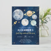 Outer Space First Trip Around the Sun 1st Birthday Kaart (Staand voorkant)
