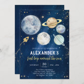 Outer Space First Trip Around the Sun 1st Birthday Kaart (Voorkant / Achterkant)