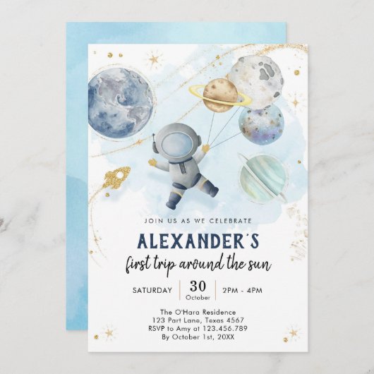 Outer Space First Trip Around the Sun 1st Birthday Kaart (Voorkant / Achterkant)