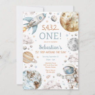 Outer Space First Trip Around The Sun 1st Birthday Kaart