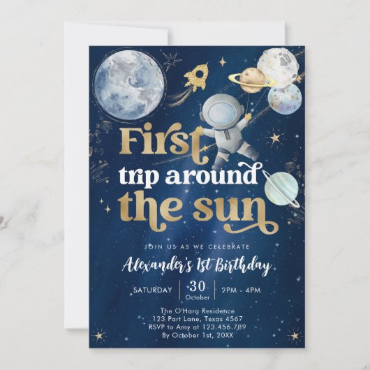 Outer Space First Trip Around the Sun 1st Birthday Kaart (Voorkant)