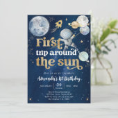 Outer Space First Trip Around the Sun 1st Birthday Kaart (Staand voorkant)
