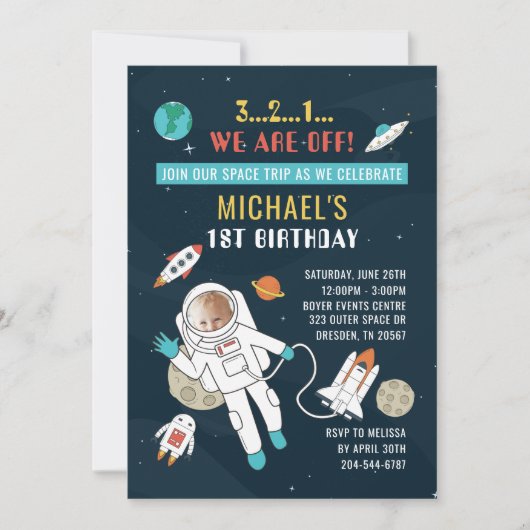 Outer Space Future Astronaut 1st Birthday Foto Kaart (Voorkant)