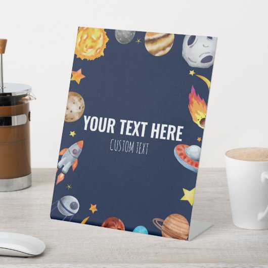 Outer Space Galaxy Aangepaste Tekst Tafel Partij T Reclamebord Met Voetstuk (Insitu)
