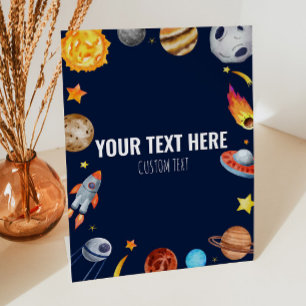 Outer Space Galaxy Aangepaste Tekst Tafel Partij T Reclamebord Met Voetstuk
