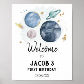 Outer Space Galaxy Astronaut Boy Birthday Welkom Poster (Voorkant)