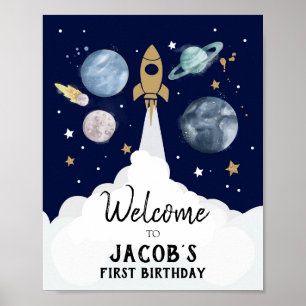 Outer Space Galaxy Astronaut Boy Birthday Welkom Poster