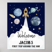 Outer Space Galaxy Astronaut Boy Birthday Welkom Poster (Voorkant)