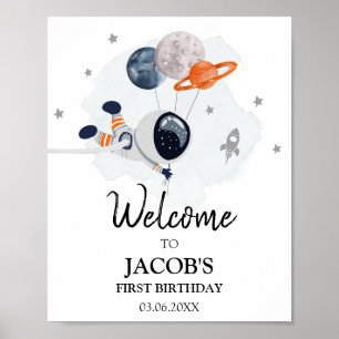 Outer Space Galaxy Astronaut Boy Birthday Welkom Poster