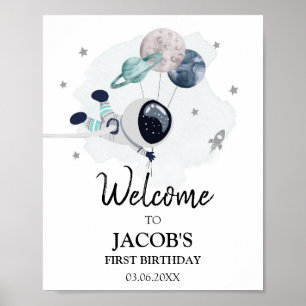 Outer Space Galaxy Astronaut Boy Birthday Welkom Poster