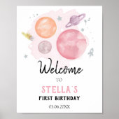 Outer Space Galaxy Astronaut Girl Birthday Welkom Poster (Voorkant)