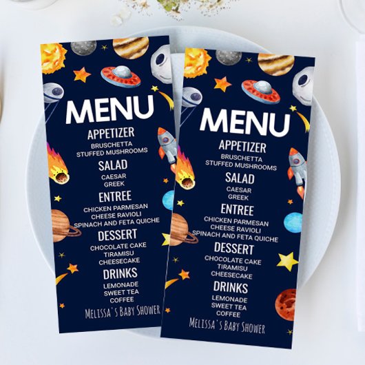 Outer Space Galaxy Baby shower Voedsel Menu