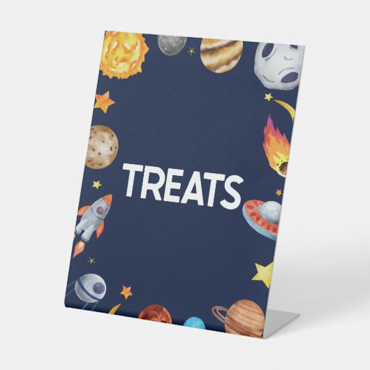 Outer Space Galaxy behandelt snoep tafel party tek Reclamebord Met Voetstuk (Voorkant)