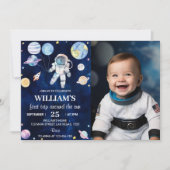 Outer Space Galaxy Boy 1e Verjaardag uitnodiging (Voorkant)