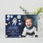 Outer Space Galaxy Boy 1e Verjaardag uitnodiging (Staand voorkant)