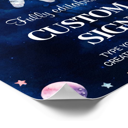 Outer Space Galaxy Boy Verjaardagsfeesttafel Teken Poster (Hoek)