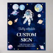 Outer Space Galaxy Boy Verjaardagsfeesttafel Teken Poster (Voorkant)