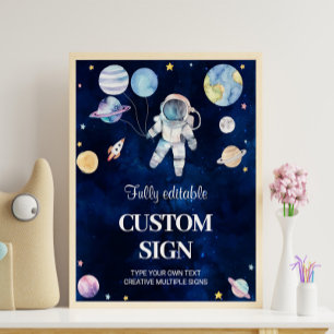 Outer Space Galaxy Boy Verjaardagsfeesttafel Teken Poster