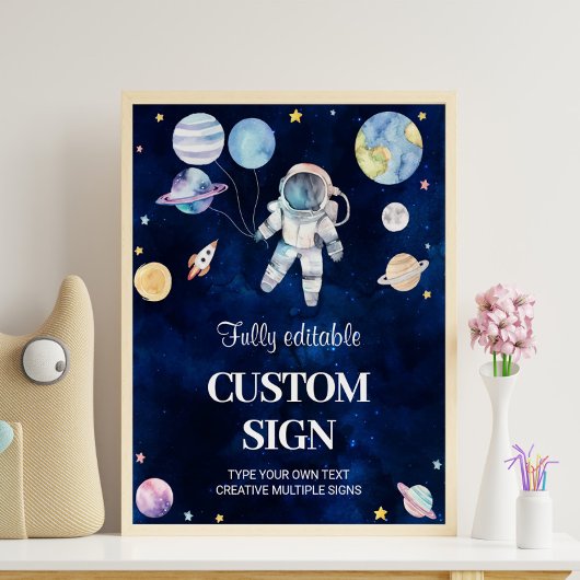 Outer Space Galaxy Boy Verjaardagsfeesttafel Teken Poster
