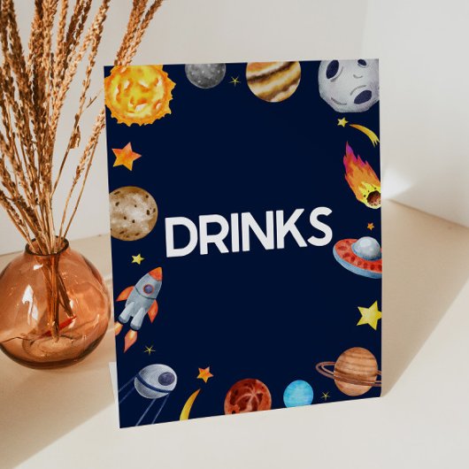 Outer Space Galaxy Drinken Drink Tafel Party Sign Reclamebord Met Voetstuk