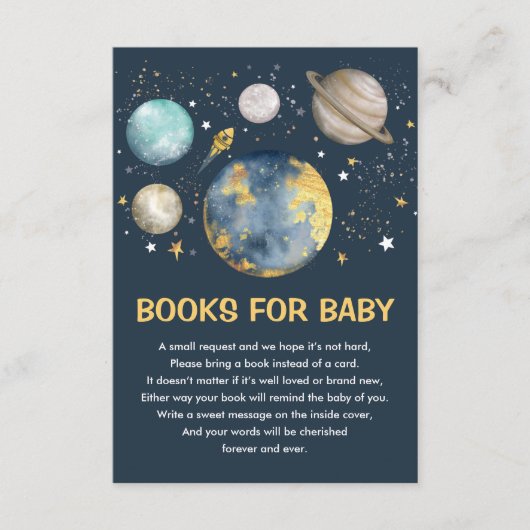 Outer Space Galaxy Maan Sterren Boeken voor Baby B Informatiekaartje (Voorkant)