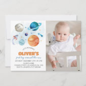 Outer Space Galaxy Party Boy 1e Verjaardag Kaart (Voorkant)